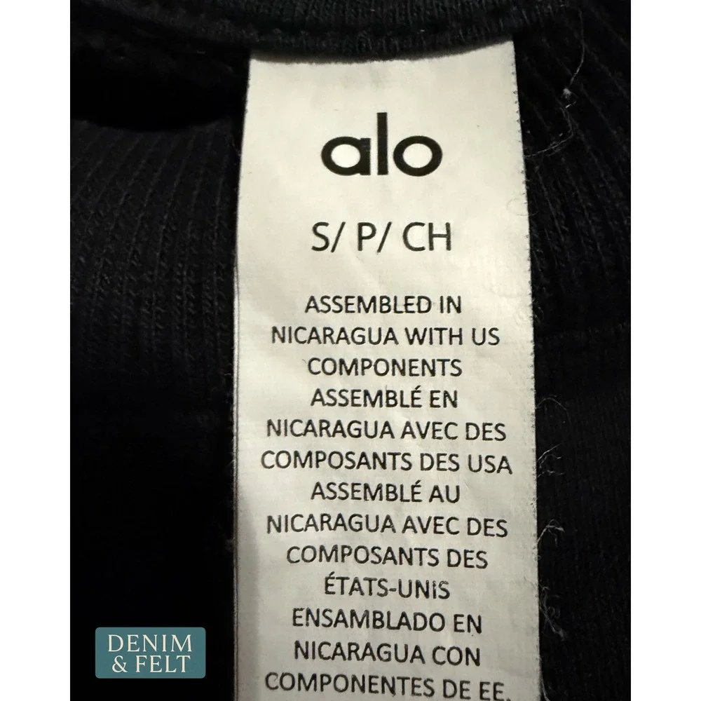Alo Yoga Accolade Crew Neck Pullover Black French Terry Sweatshirt Small